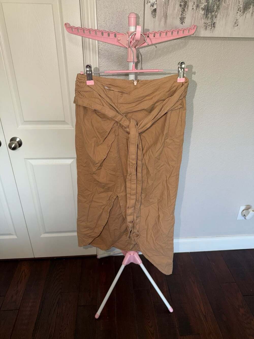 Lulus Tan Midi Length Wrap Tie-Waist Skirt